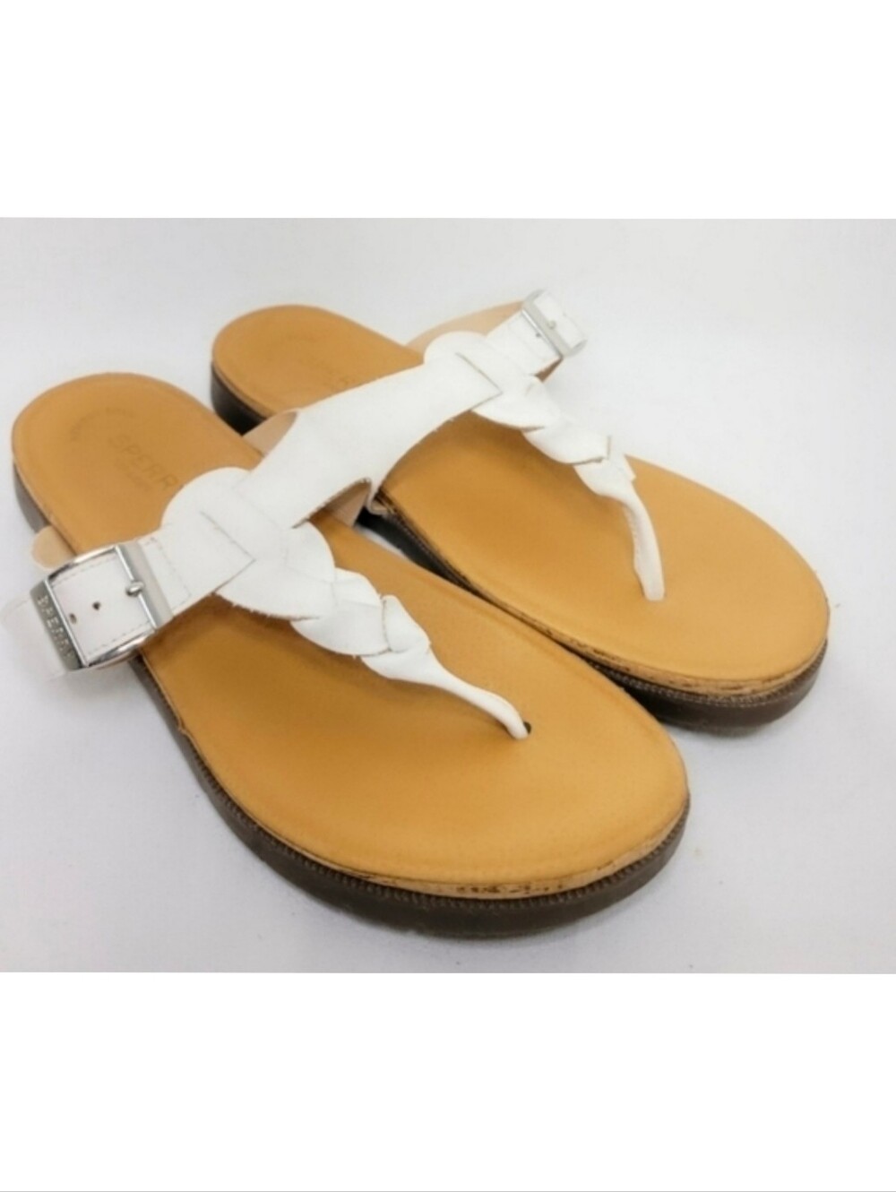 Sperry Top-Sider Sandals Post-toe Buckle Braid White Women's Size 7.5